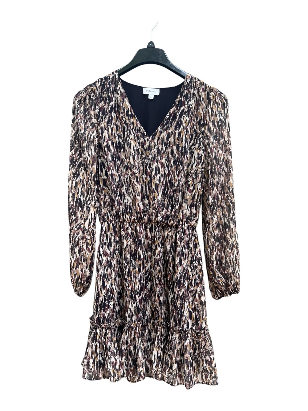 Evereve Long Sleeve Mini Dress Abstract Brushstroke Metallic Tiered Size Small - Picture 2 of 13